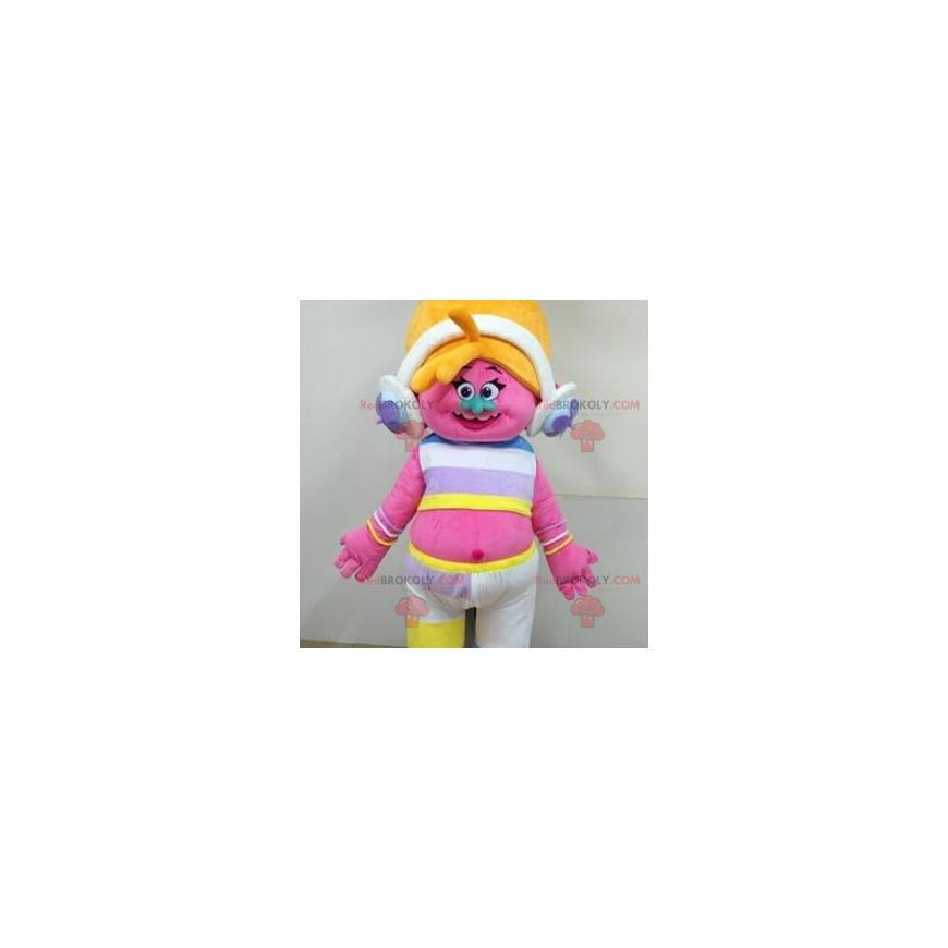 Mascote troll rosa com cabelo loiro - Redbrokoly.com