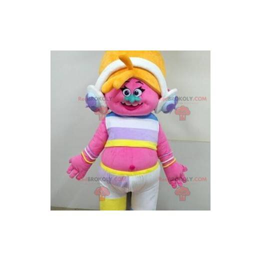 Mascote troll rosa com cabelo loiro - Redbrokoly.com