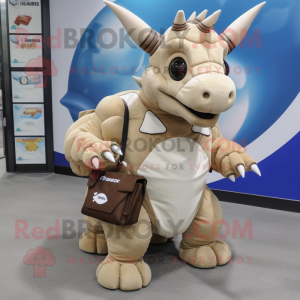 Beige Triceratops maskot...