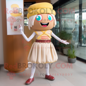 Beige Burgers mascot costume character dressed with a Mini Skirt and Headbands