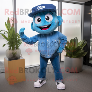 Cyan Ceviche mascot costume character dressed with a Bootcut Jeans and Berets