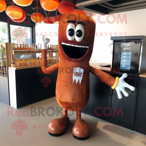 Rust Bbq Ribs mascot costume character dressed with a Cocktail Dress and Tie pins