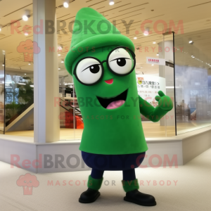 Forest Green Miso Soup mascot costume character dressed with a Leggings and Eyeglasses