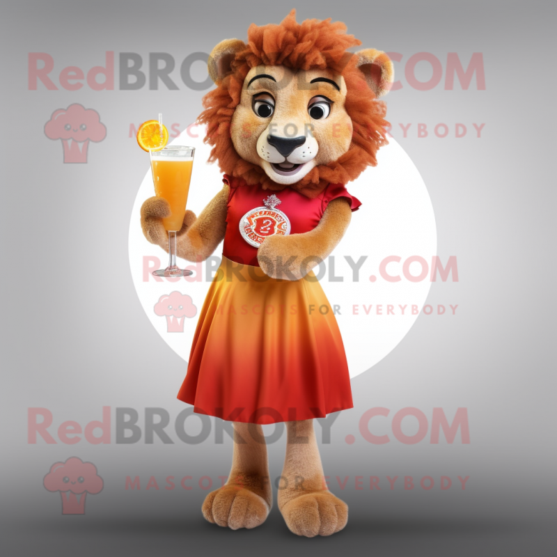 Rust Lion mascot costume character dressed with a Cocktail Dress and Rings