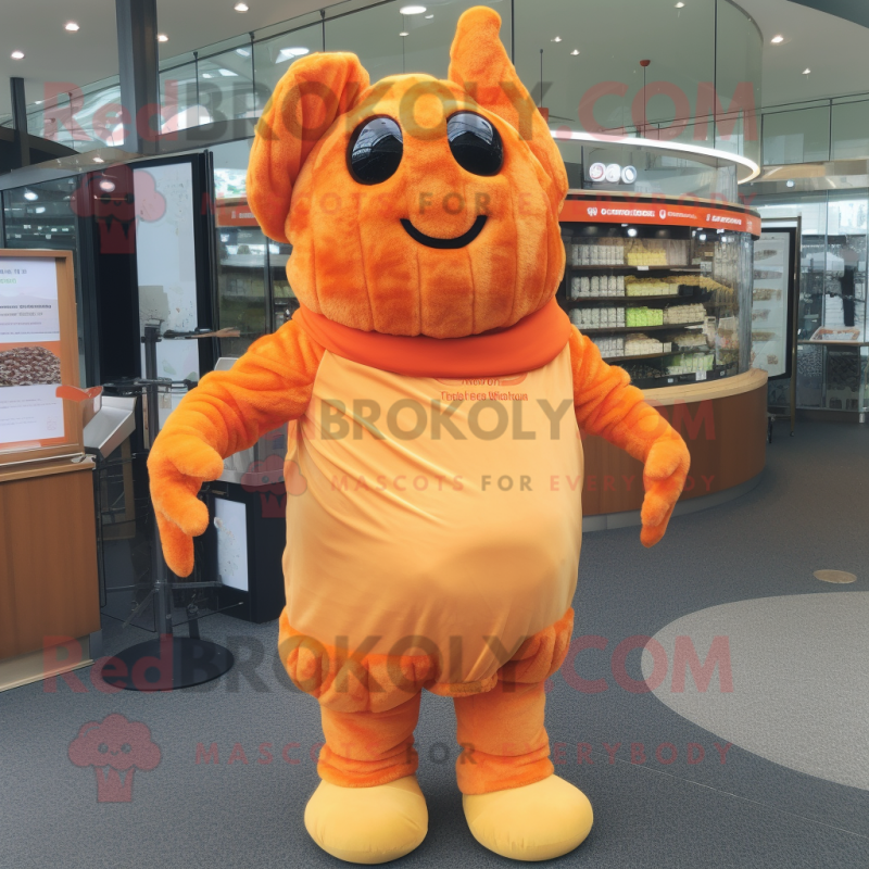 Orange Beef Wellington mascot costume character dressed with a Playsuit and Mittens