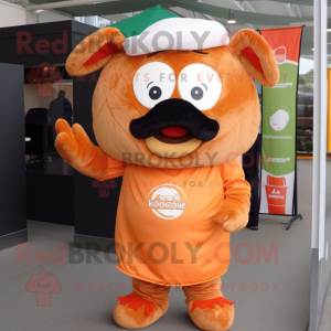 Orange Beef Wellington mascot costume character dressed with a Playsuit and Mittens