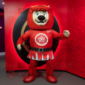 Red Celtic Shield mascot costume character dressed with a Romper and Rings