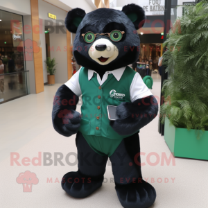 Forest Green Spectacled Bear mascot costume character dressed with a Oxford Shirt and Digital watches