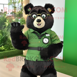 Forest Green Spectacled Bear mascot costume character dressed with a Oxford Shirt and Digital watches