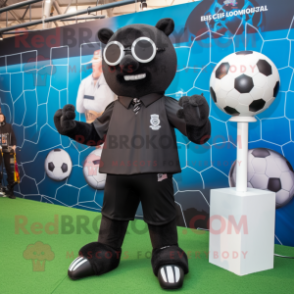 Black Soccer Goal mascot costume character dressed with a Suit and Ties