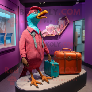 Magenta Passenger Pigeon mascot costume character dressed with a Capri Pants and Briefcases