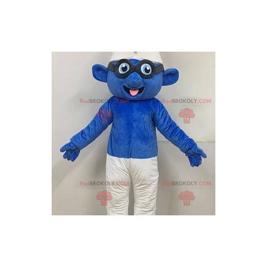 Mascote Smurf com óculos famoso personagem azul - Redbrokoly.com