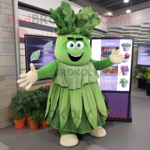 Olive Cabbage mascot costume character dressed with a Pleated Skirt and Mittens