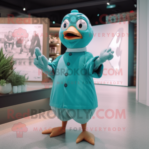 Teal Gull mascot costume character dressed with a Playsuit and Mittens