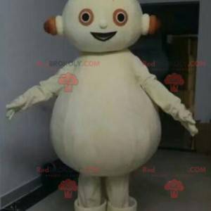 Mascote do boneco de neve branco rechonchudo. Mascote robô