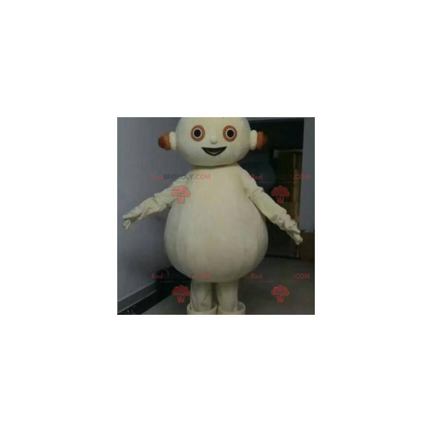 Mascota de muñeco de nieve blanco regordete. Mascota robot