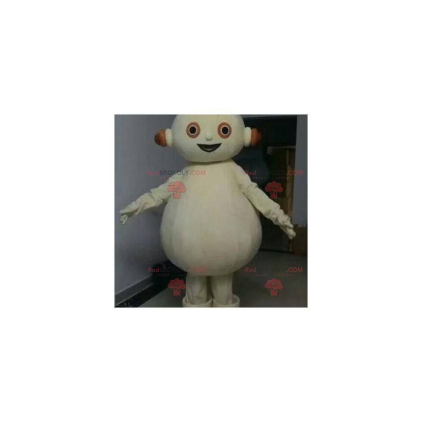Mollige witte sneeuwpop mascotte. Witte robot mascotte -
