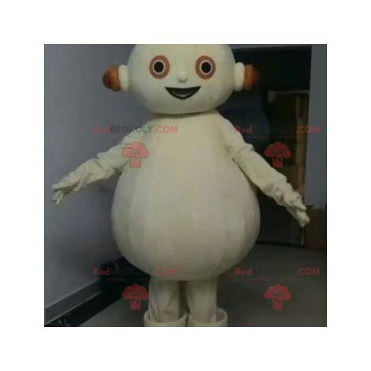 Mascote do boneco de neve branco rechonchudo. Mascote robô