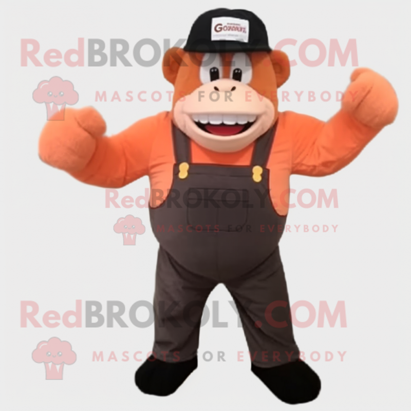 Peach Gorilla mascot costume character dressed with a Overalls and Hat pins