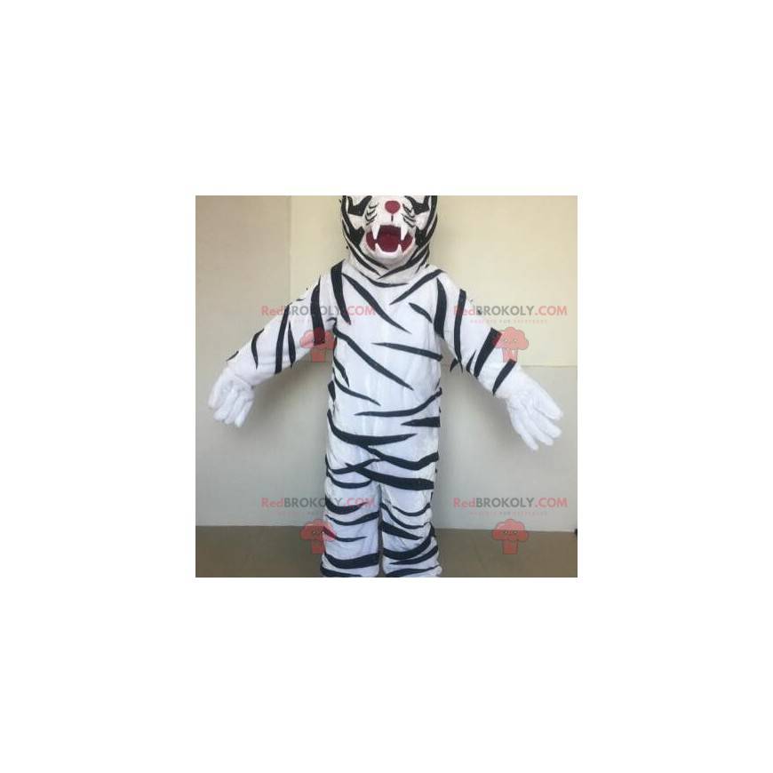 Weißes Tiger Maskottchen mit schwarzen Streifen - Redbrokoly.com