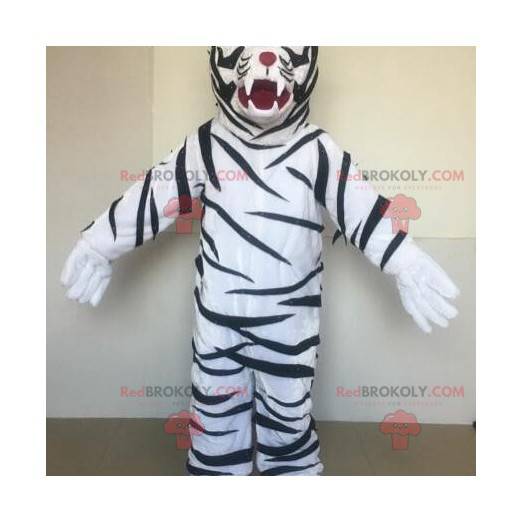 Weißes Tiger Maskottchen mit schwarzen Streifen - Redbrokoly.com