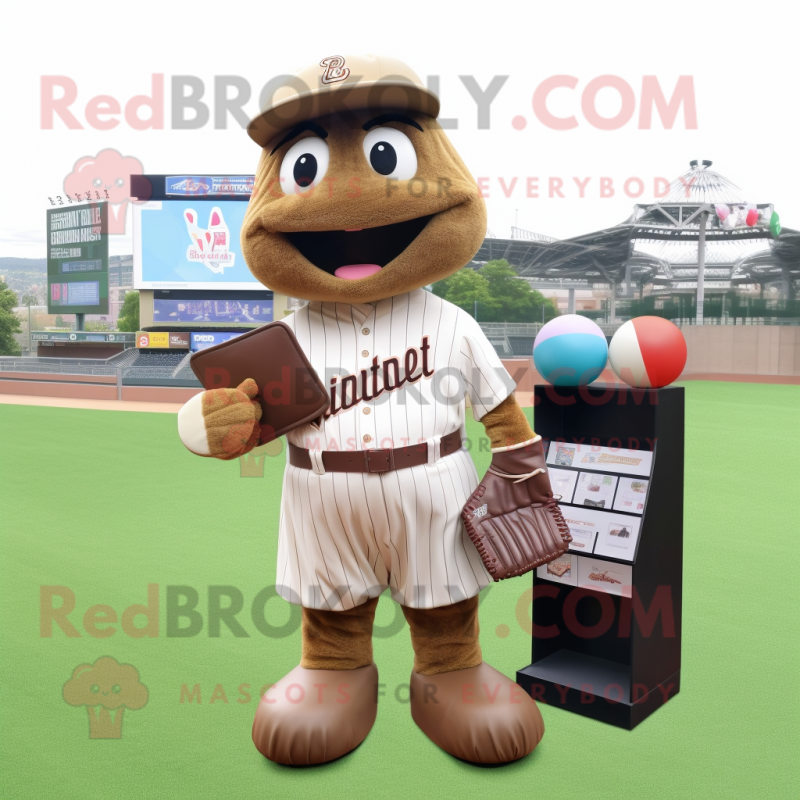 Brown Aglet mascot costume character dressed with a Baseball Tee and Wallets