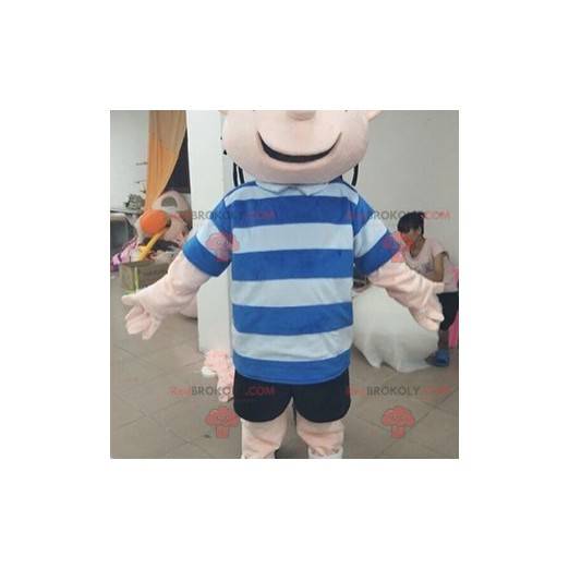 Smiling boy mascot with a striped t-shirt - Redbrokoly.com