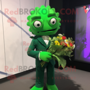 Green Bouquet Of Flowers mascot costume character dressed with a Suit and Wraps
