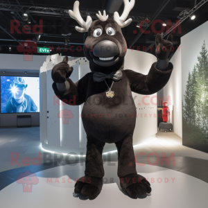 Black Reindeer mascot costume character dressed with a Romper and Gloves