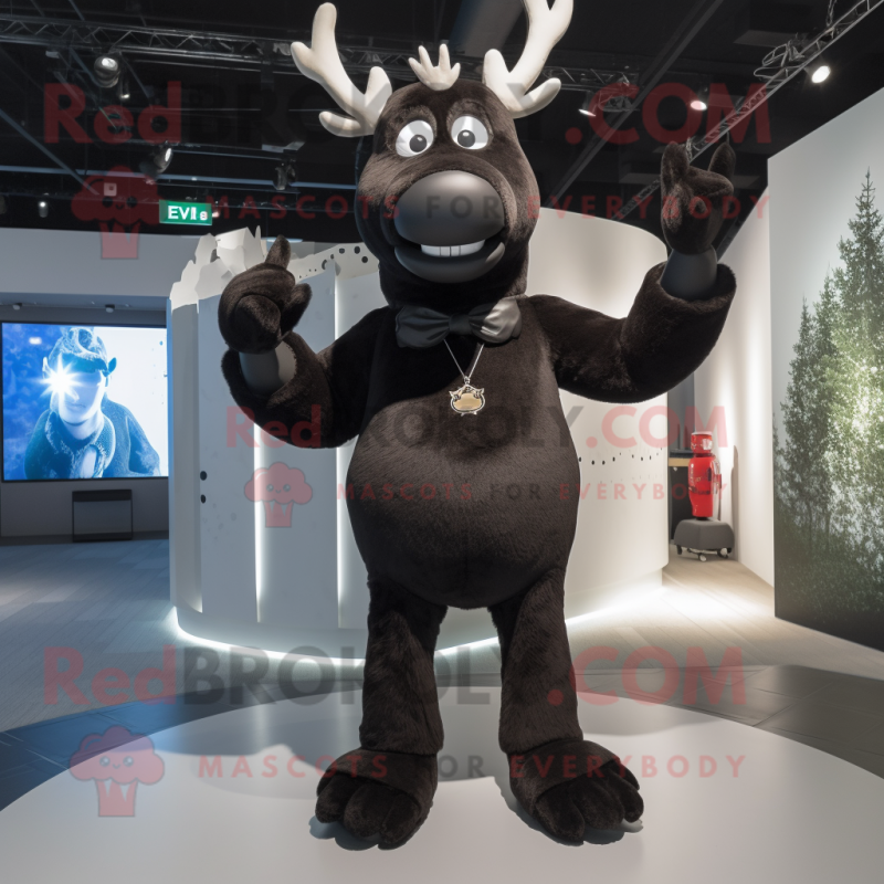 Black Reindeer mascot costume character dressed with a Romper and Gloves Black Reindeer mascot costume character dressed with a Romper and Gloves