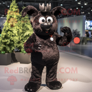 Black Reindeer mascot costume character dressed with a Romper and Gloves