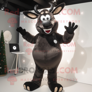 Black Reindeer mascot costume character dressed with a Romper and Gloves