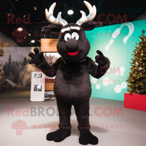 Black Reindeer mascot costume character dressed with a Romper and Gloves