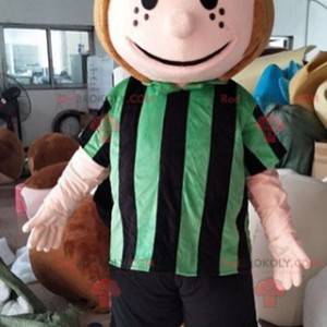 Mascote da menina mulher com uma camisa esportiva -