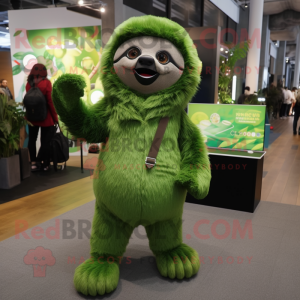 Green Sloth mascot costume character dressed with a Suit Pants and Mittens