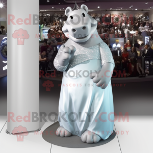 Silver Hippopotamus mascot costume character dressed with a Evening Gown and Foot pads