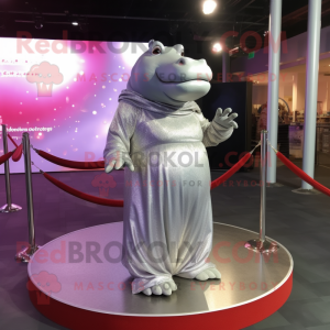 Silver Hippopotamus mascot costume character dressed with a Evening Gown and Foot pads