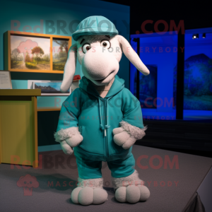 Teal Sheep maskot kostume...