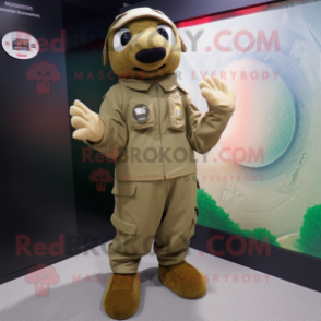 Olive Special Air Service mascot costume character dressed with a Chinos and Foot pads