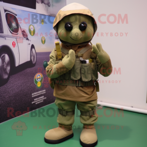 Olive Special Air Service mascot costume character dressed with a Chinos and Foot pads