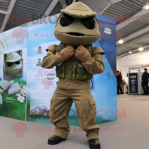 Olive Special Air Service mascot costume character dressed with a Chinos and Foot pads