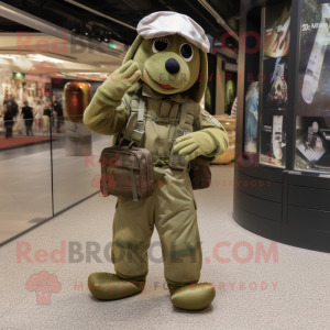 Olive Special Air Service mascot costume character dressed with a Chinos and Foot pads