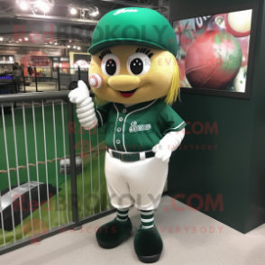 Forest Green Baseball Ball mascot costume character dressed with a Pencil Skirt and Handbags