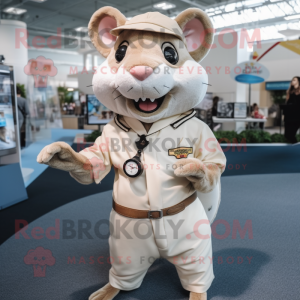 Beige Rat mascot costume character dressed with a Poplin Shirt and Bracelet watches