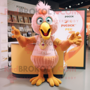 Peach Harpy mascot costume character dressed with a Cardigan and Shoe clips