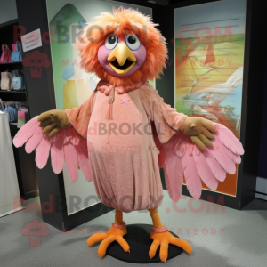 Peach Harpy mascot costume character dressed with a Cardigan and Shoe clips