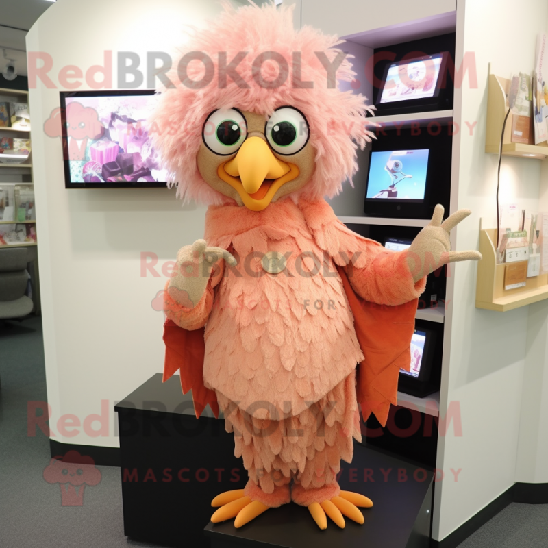 Peach Harpy mascot costume character dressed with a Cardigan and Shoe clips