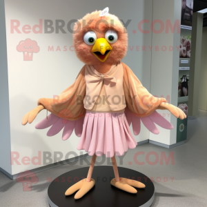 Peach Harpy mascot costume character dressed with a Cardigan and Shoe clips
