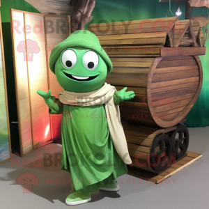 Green Plate Spinner mascot costume character dressed with a Cargo Pants and Shawls