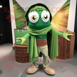 Green Plate Spinner mascot costume character dressed with a Cargo Pants and Shawls